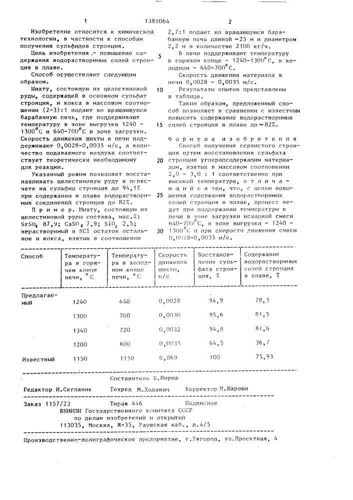 Способ получения сернистого стронция (патент 1381064)