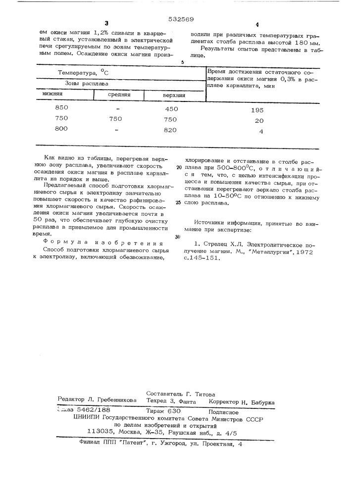 Способ подготовки хлормагниевого сырья к электролизу (патент 532569)