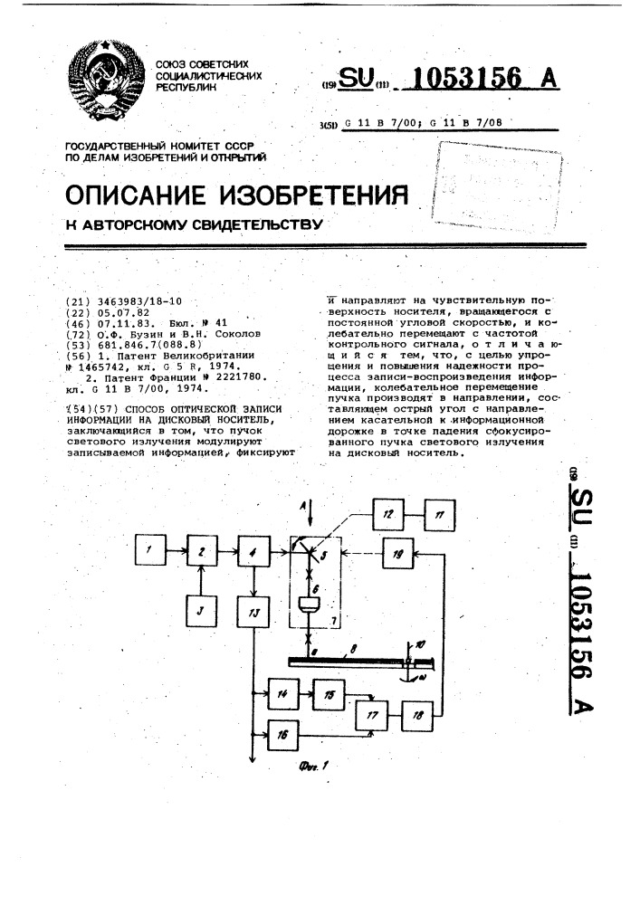 Способ оптической записи информации на дисковый носитель (патент 1053156)