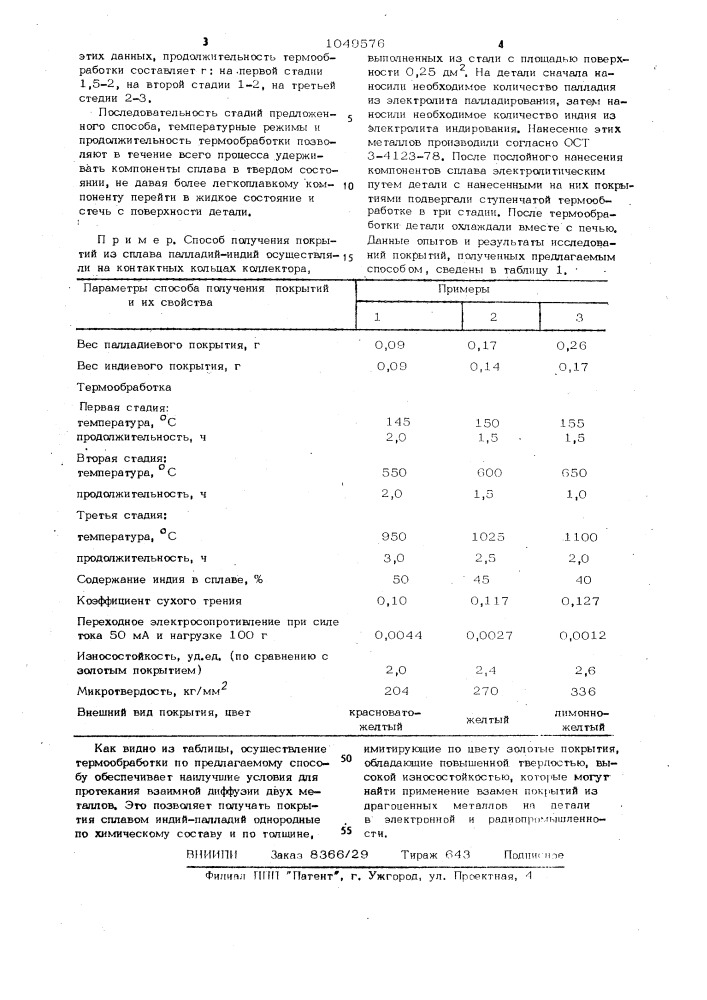 Способ получения покрытий из сплавов палладий-индий (патент 1049576)