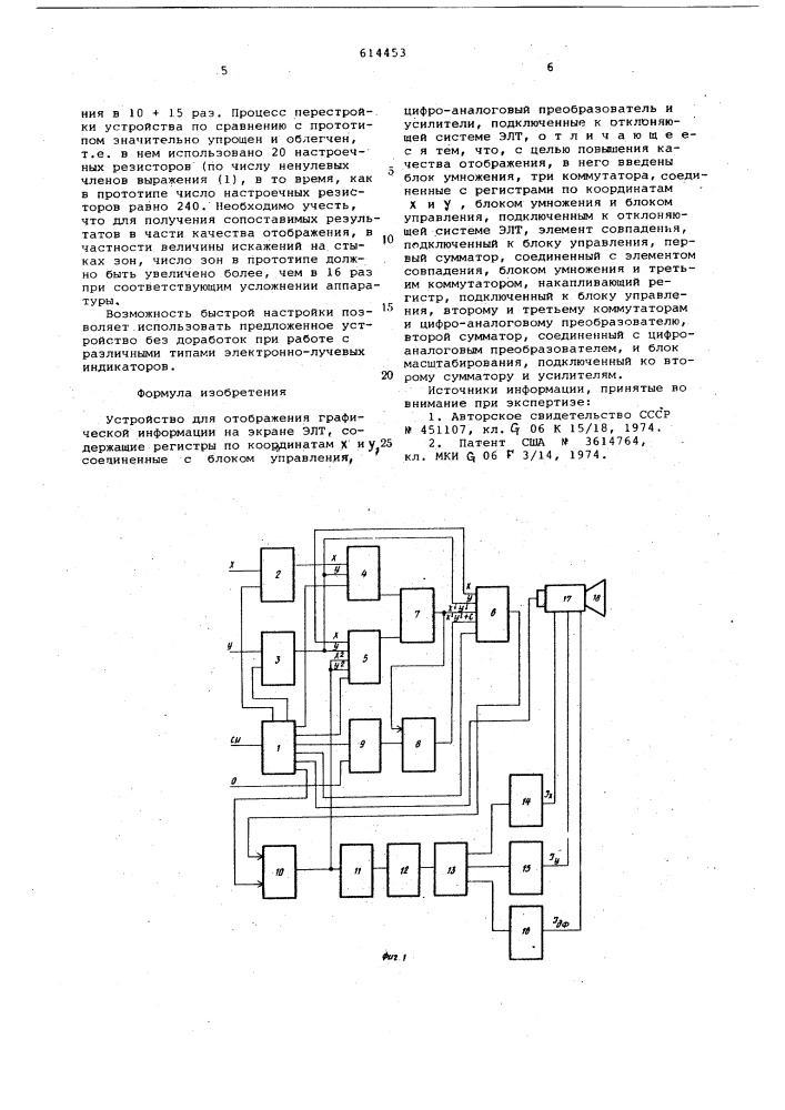 Устройство для отображения графической информации на экране электроннолучевой трубки (патент 614453)