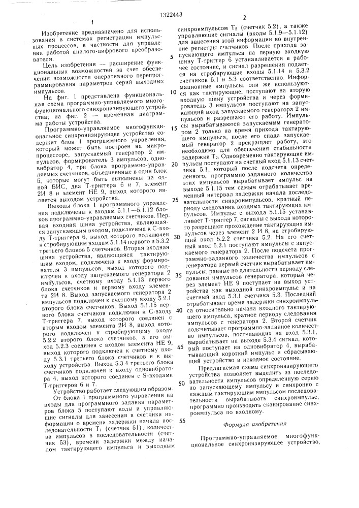 Программно-управляемое многофункциональное синхронизирующее устройство (патент 1322443)