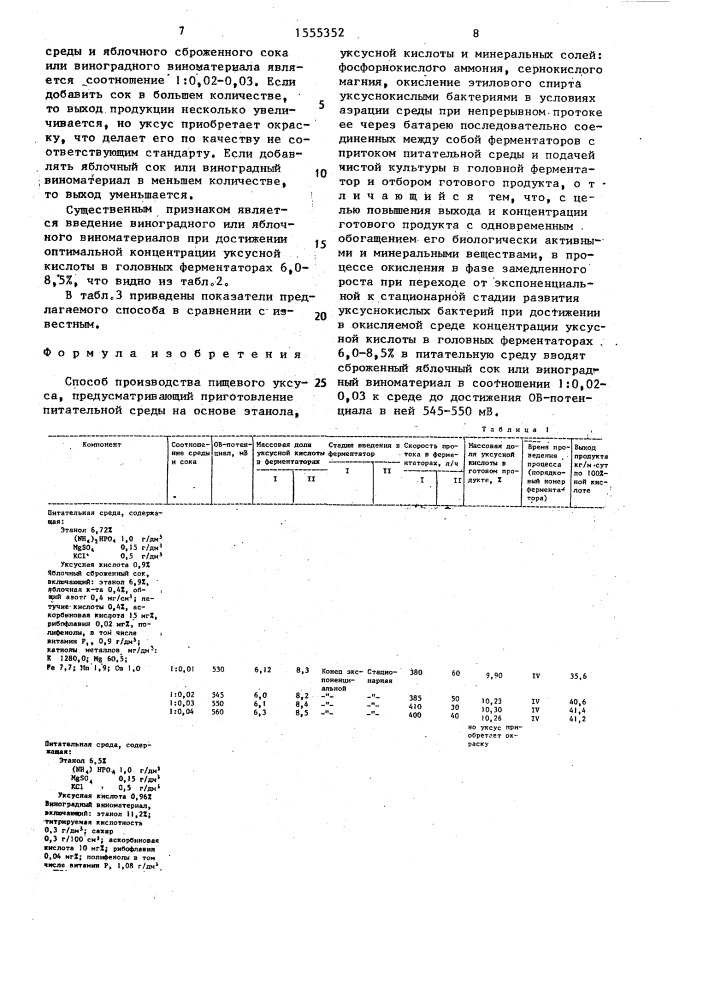 Способ производства пищевого уксуса (патент 1555352)