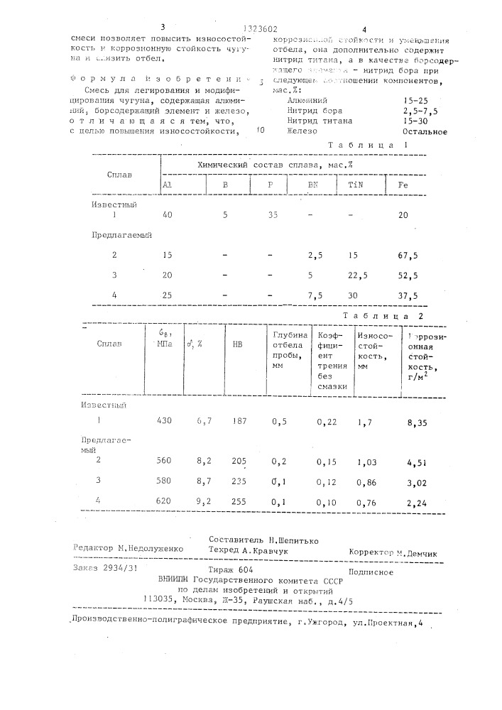 Смесь для легирования и модифицирования чугуна (патент 1323602)