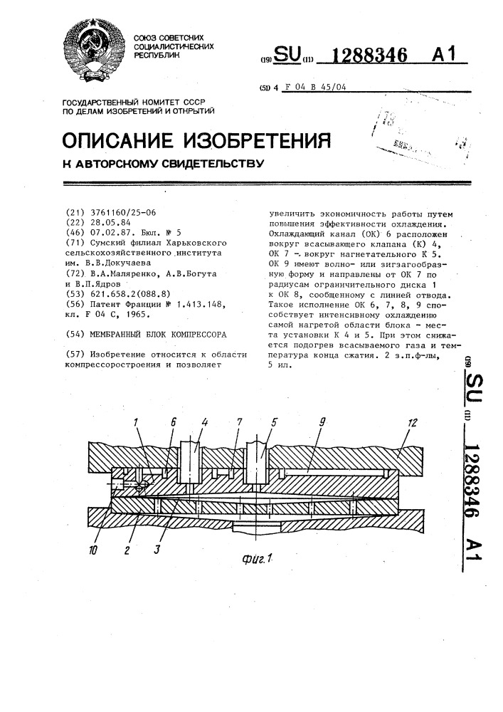 Мембранный блок компрессора (патент 1288346)