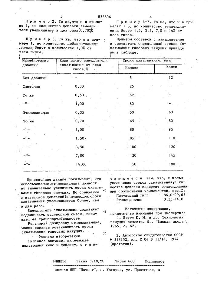 Гипсовое вяжущее (патент 833696)