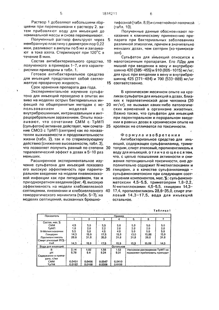 Антибактериальное средство для инъекций (патент 1816211)