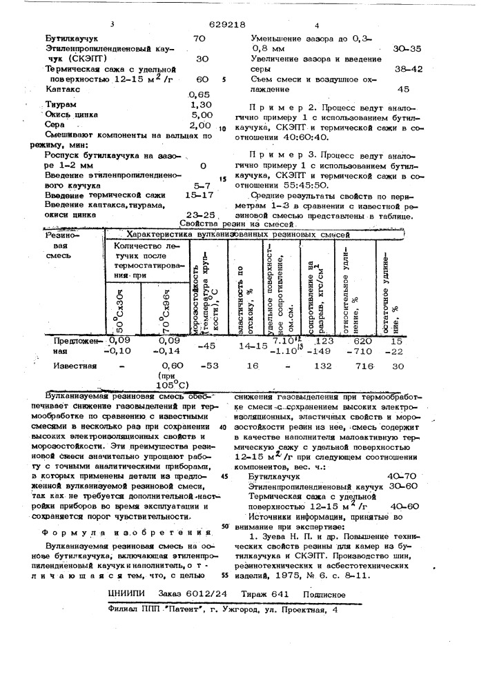 Вулканизуемая резиновая смесь на основе бутилкаучука (патент 629218)