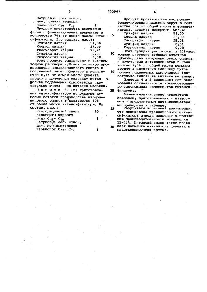 Интенсификатор помола цемента (патент 963967)