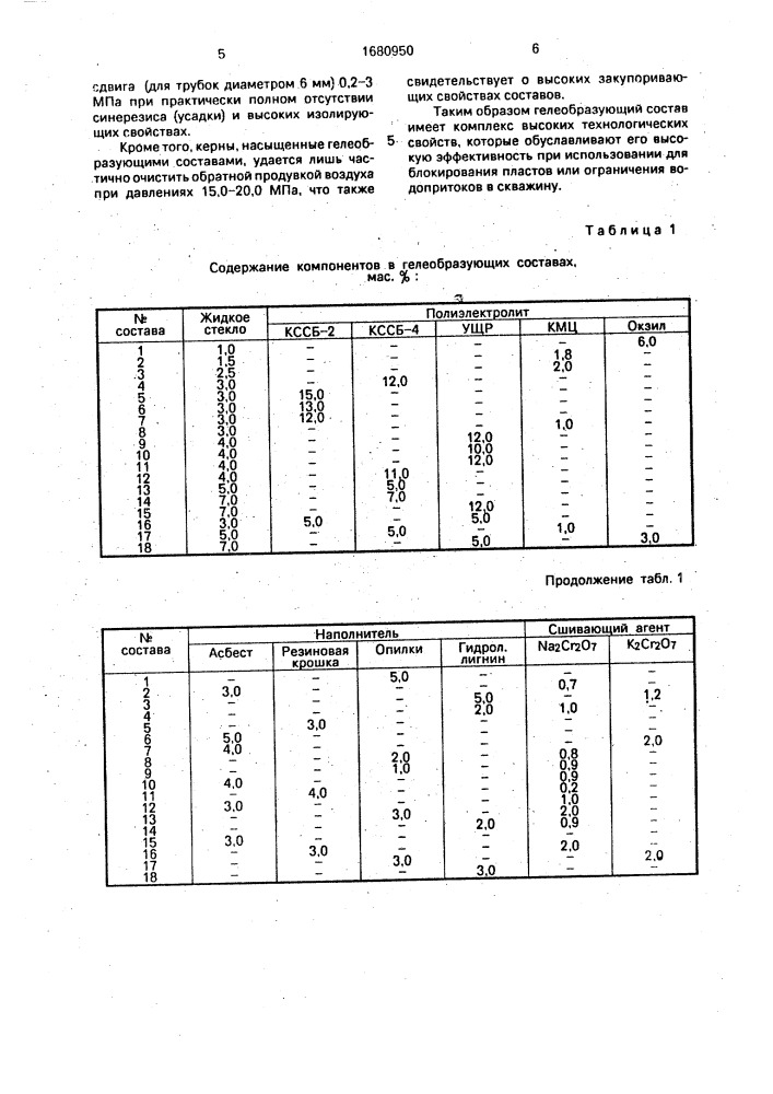 Гелеобразующий состав для блокирования пластов (патент 1680950)