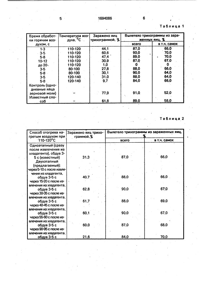 Способ реконсервации яиц зерновой моли (патент 1694086)