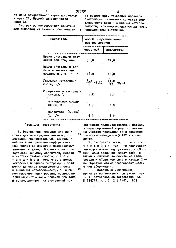 Экстрактор непрерывного действия для виноградных выжимок (патент 975791)