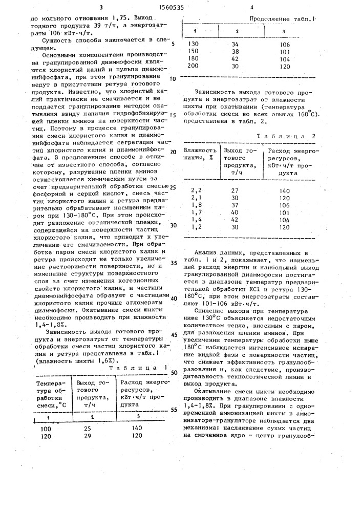 Способ получения гранулированной диаммофоски (патент 1560535)