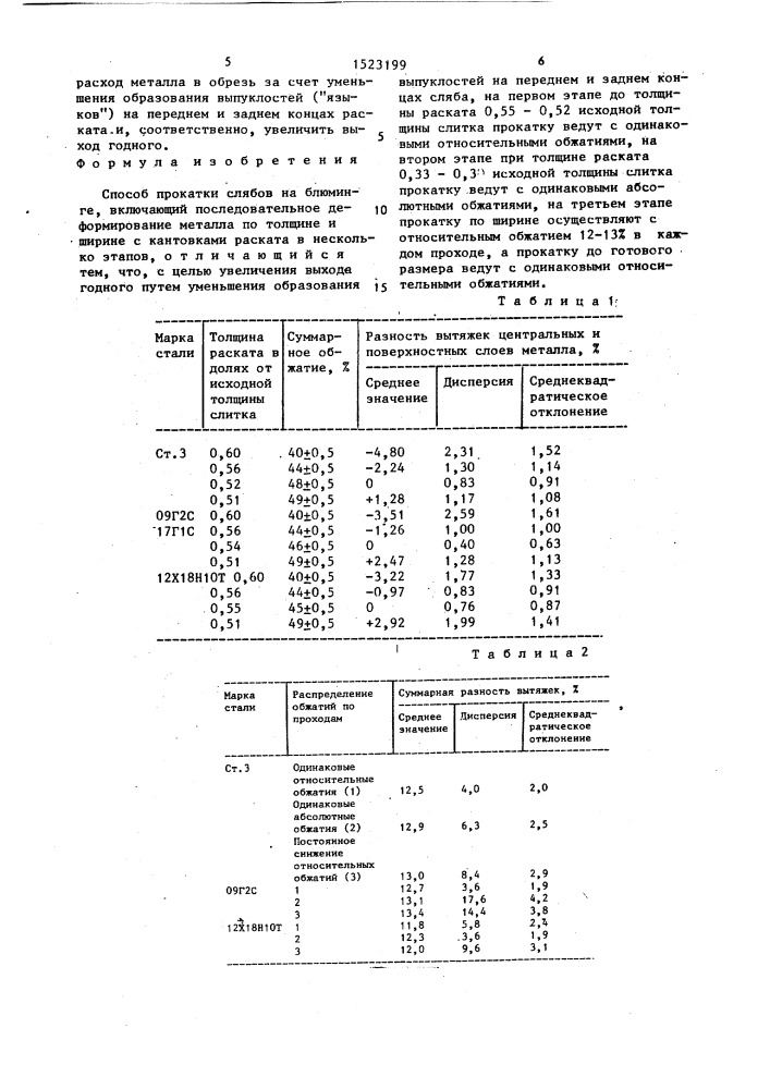 Способ прокатки слябов на блюминге (патент 1523199)