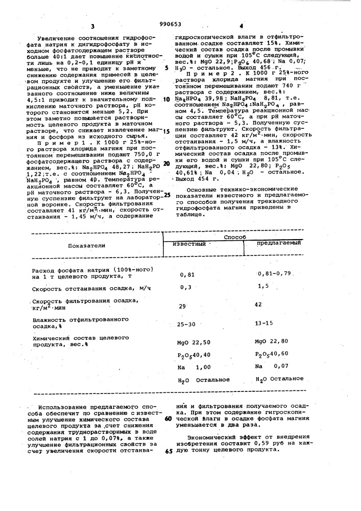 Способ получения трехводного гидрофосфата магния (патент 990653)