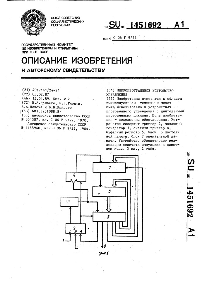 Микропрограммное устройство управления (патент 1451692)