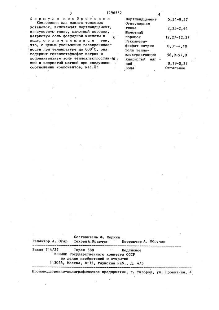 Композиция для защиты тепловых установок (патент 1296552)