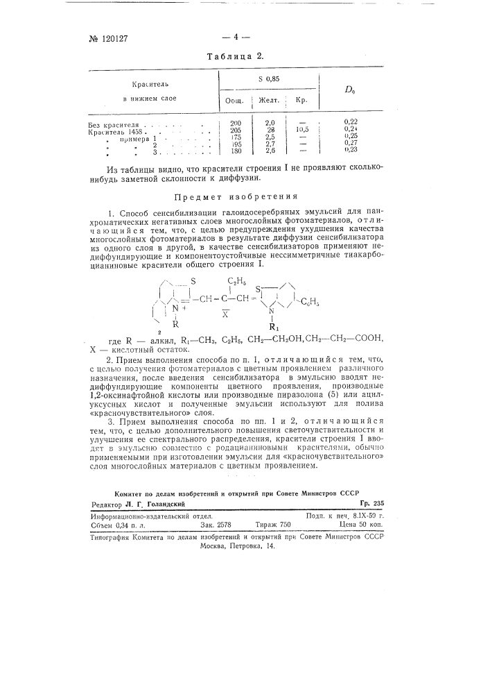 Способ сенсибилизации галоидосеребряных эмульсий (патент 120127)