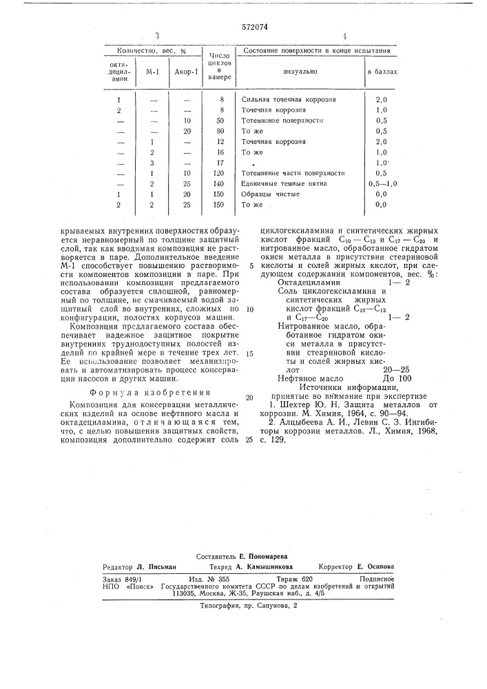 Композиция для консервации металлических изделий (патент 572074)