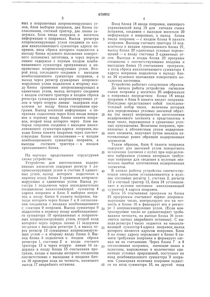 Устройство для изготовления кодированных элементов аналогоцифровых преобразователей (патент 670952)