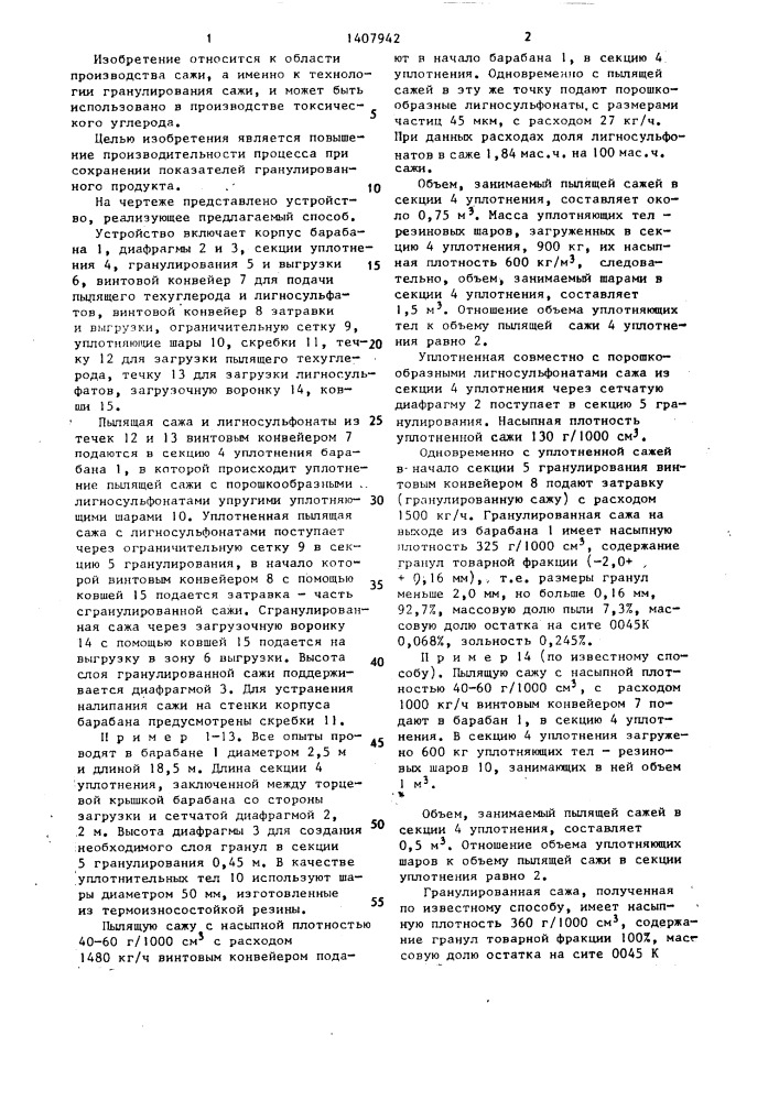 Способ сухого гранулирования пылящей сажи (патент 1407942)