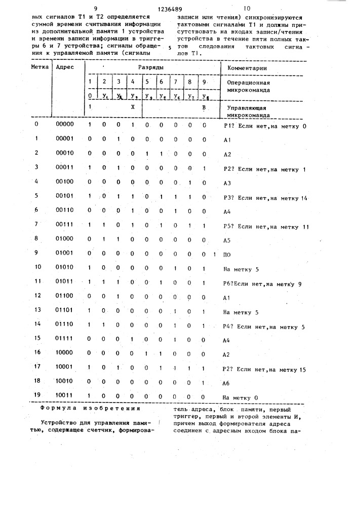 Устройство для управления памятью (патент 1236489)