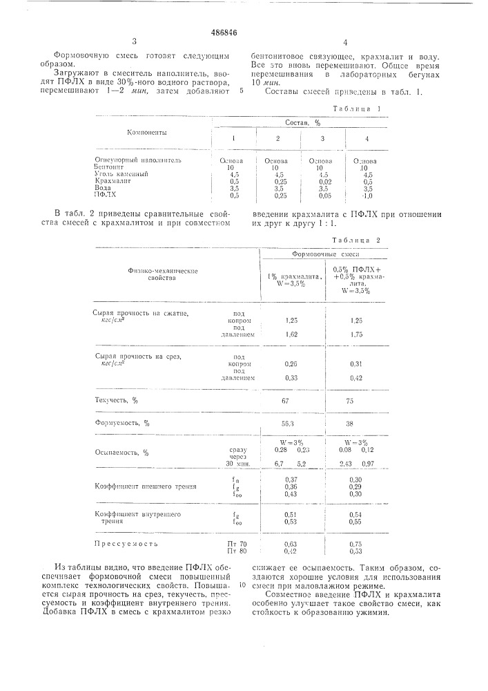 Смесь для изготовления литейных форм (патент 486846)