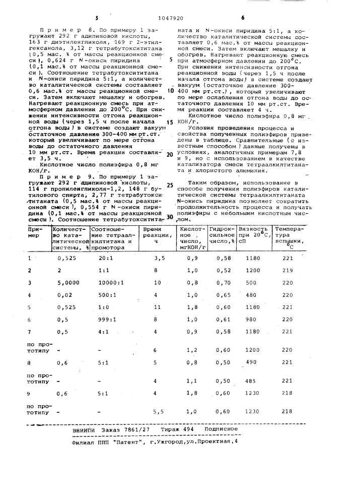 Способ получения полиэфиров (патент 1047920)