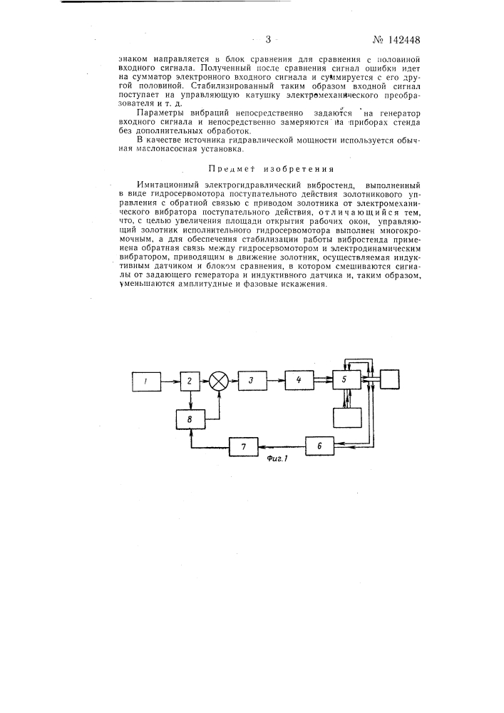 Имитационный электрогидравлический вибростенд (патент 142448)