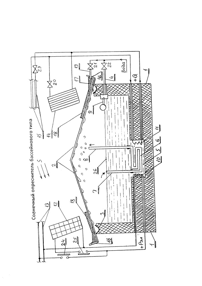 Солнечный опреснитель бассейнового типа (патент 2655892)