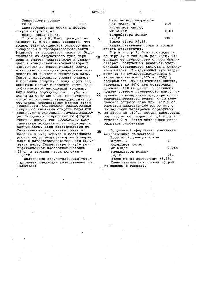 Способ очистки сложных эфиров (патент 889655)