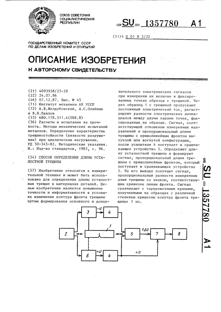 Способ определения длины усталостной трещины (патент 1357780)