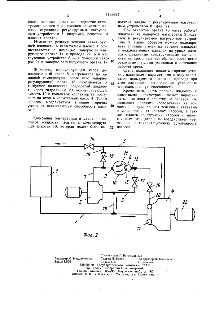 Стенд для испытаний насосов (патент 1139887)