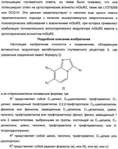 Имидазо[1,2-а]пиридиновые производные и их применение в качестве положительных аллостерических модуляторов рецепторов mglur2 (патент 2492170)
