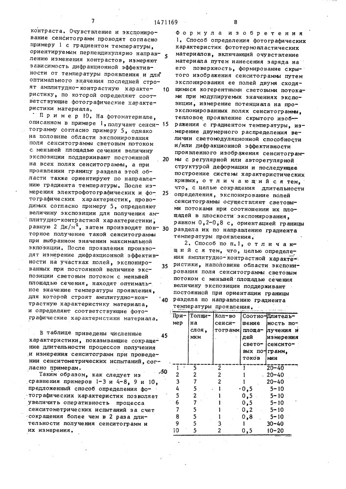 Способ определения фотографических характеристик фототермопластических материалов (патент 1471169)