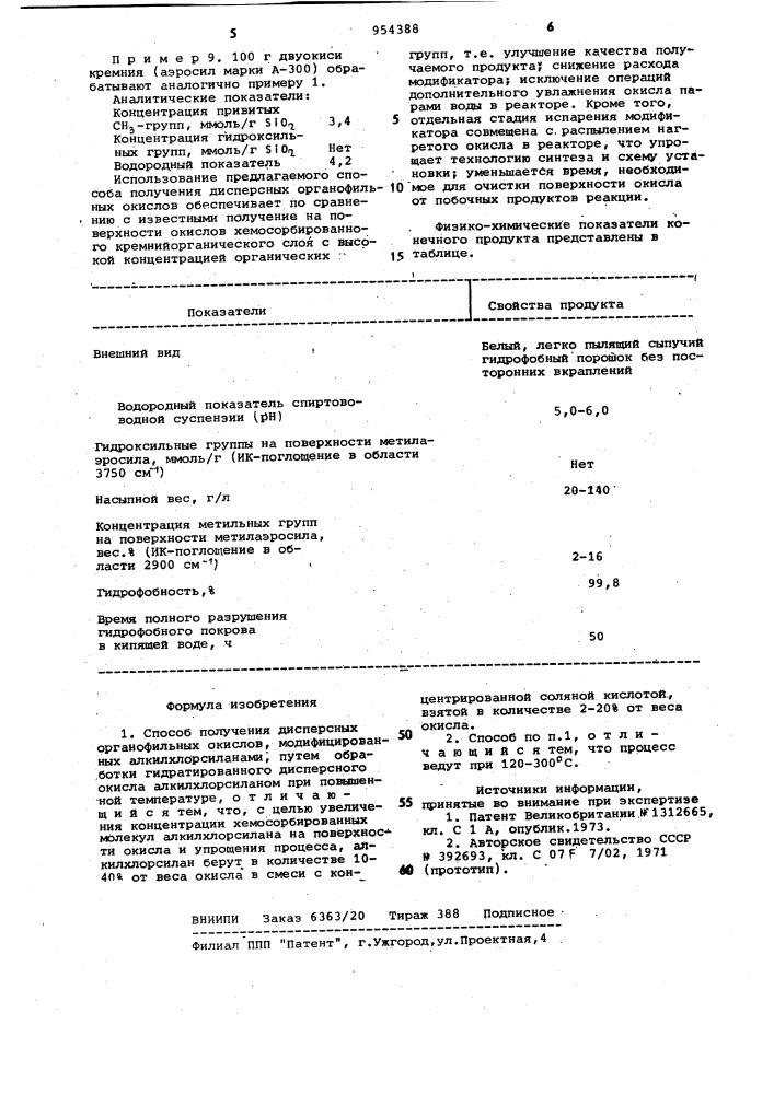Способ получения дисперсных органофильных окислов, модифицированных алкилхлорсиланами (патент 954388)