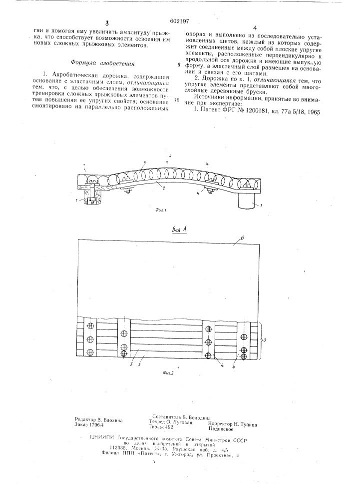 Акробатическая дорожка (патент 602197)