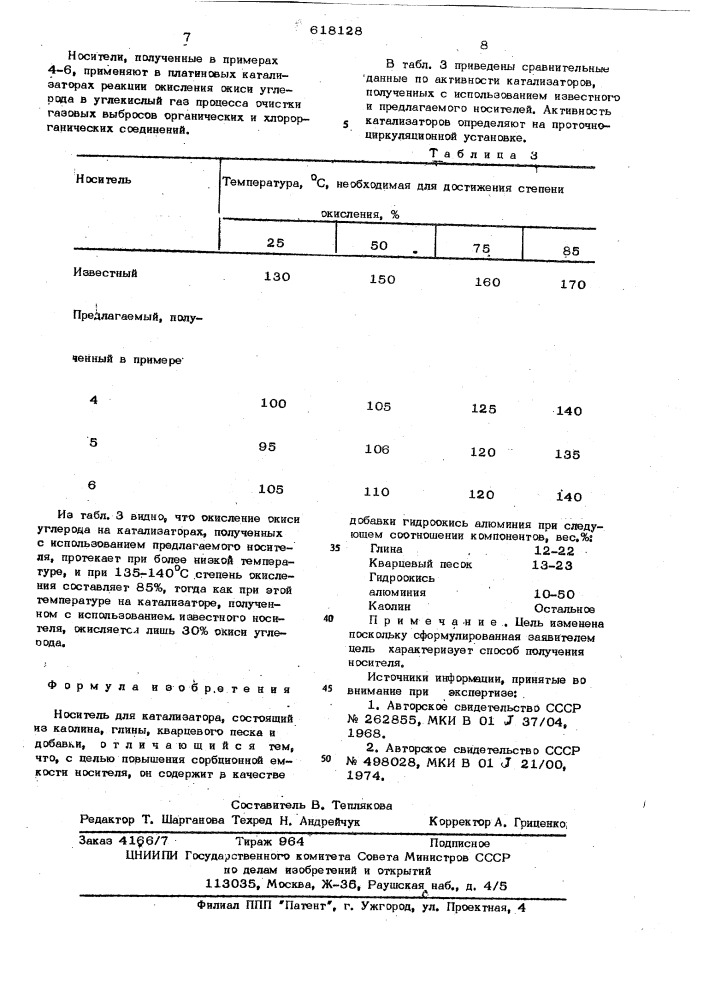 Носитель для катализатора (патент 618128)