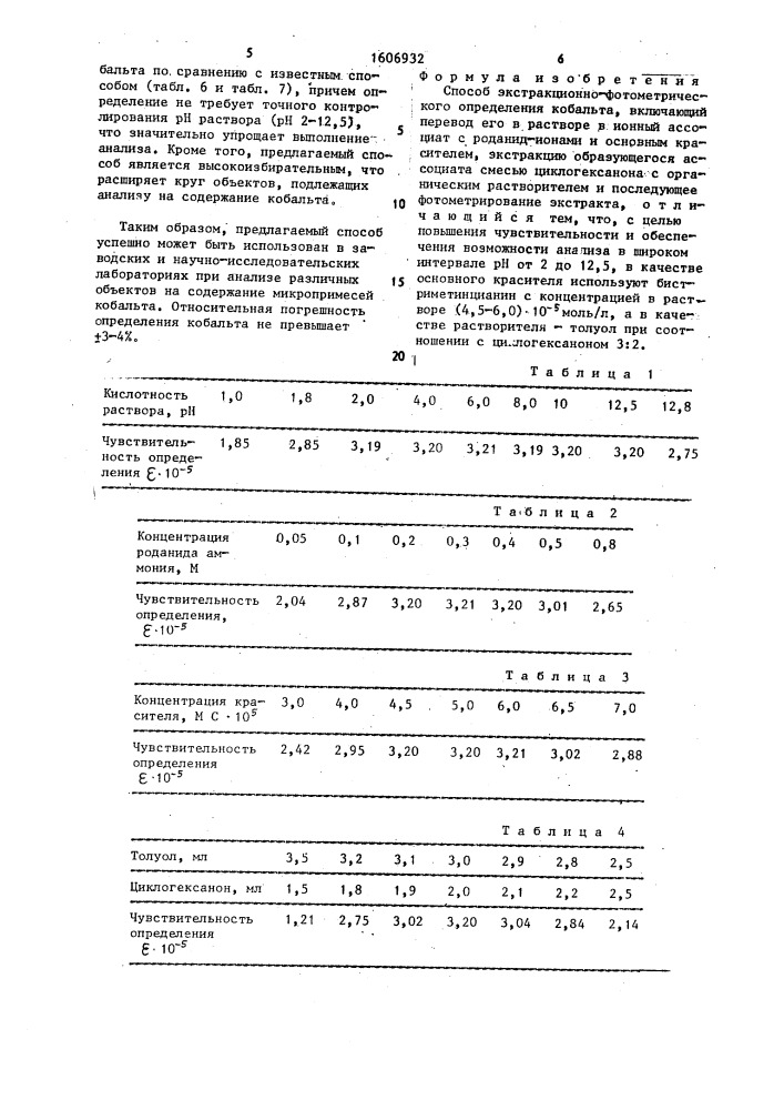 Способ экстракционно-фотометрического определения кобальта (патент 1606932)