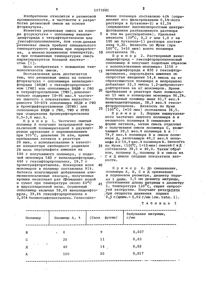 Резиновая смесь на основе фторкаучука (патент 1075981)