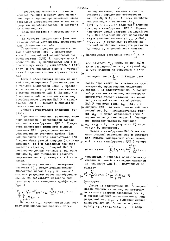 Способ калибровки линейности цифроаналогового преобразователя (патент 1325694)