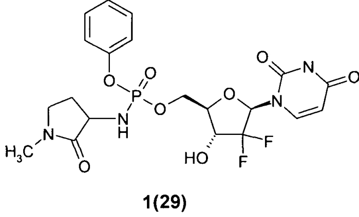 Замещенные (2r,3r,5r)-3-гидрокси-(5-пиримидин-1-ил)тетрагидрофуран-2-илметил арил фосфорамидаты (патент 2553996)