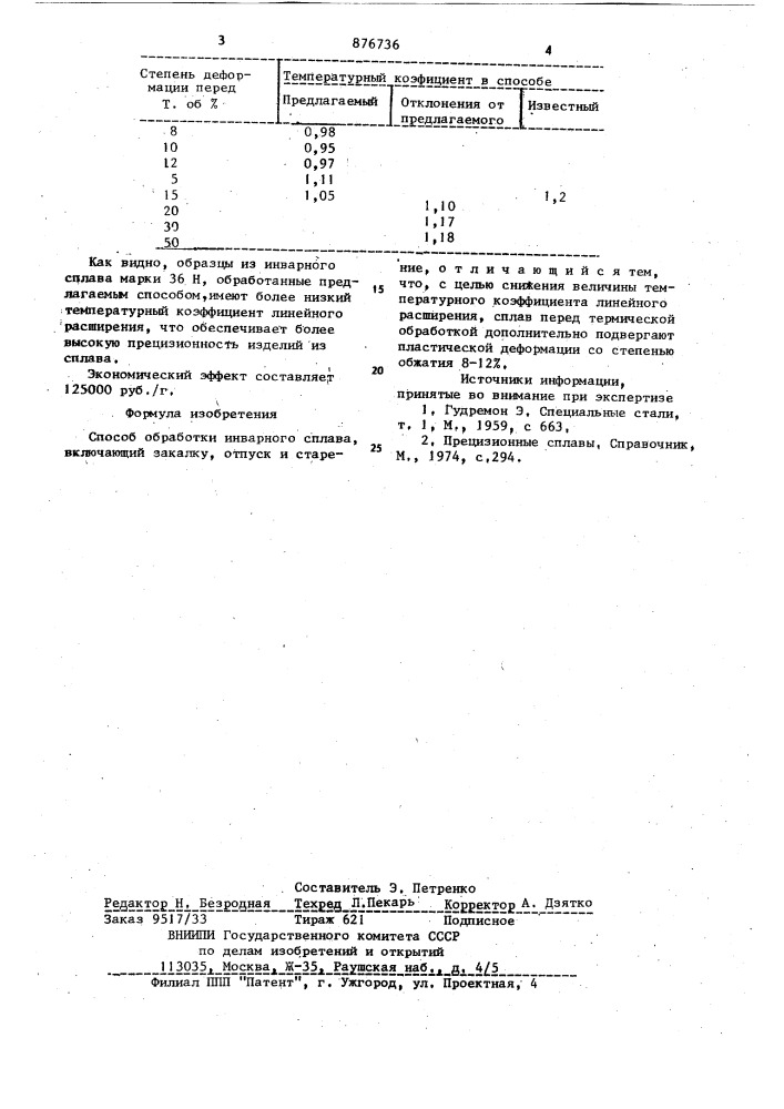 Способ обработки инварного сплава (патент 876736)