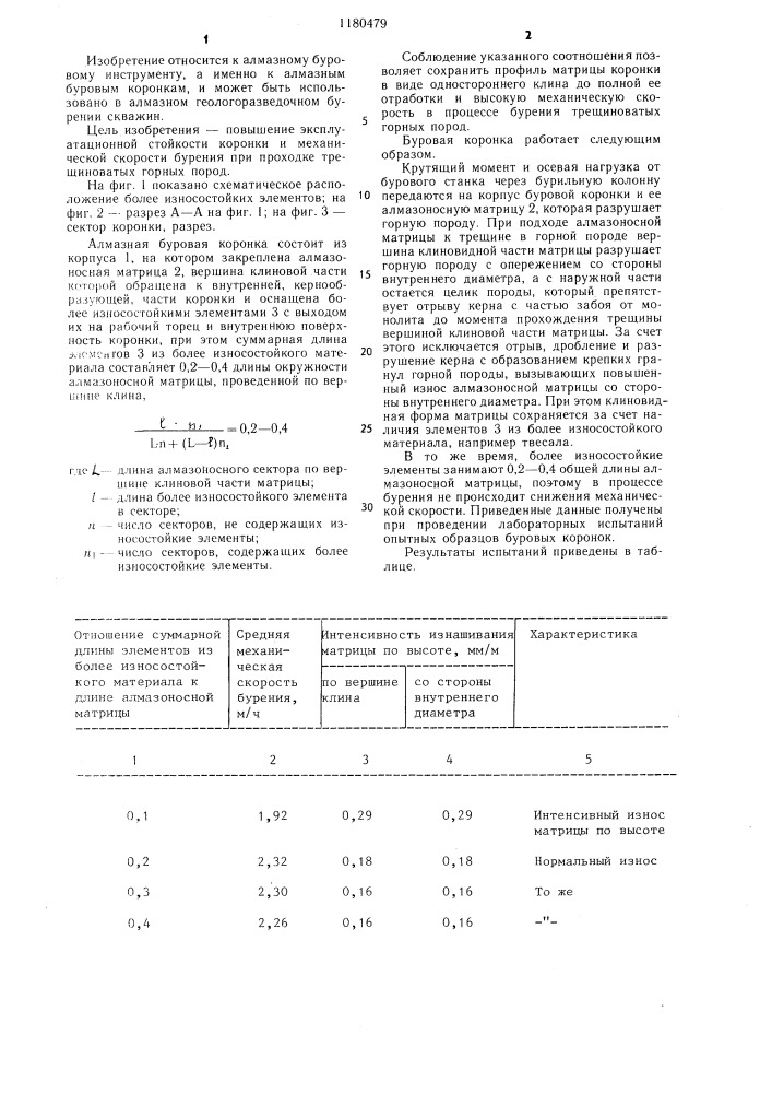 Алмазная буровая коронка (патент 1180479)