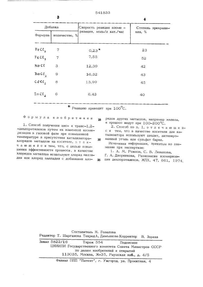 Способ получения цис-и транс-1,2дихлорэтиленов (патент 541833)