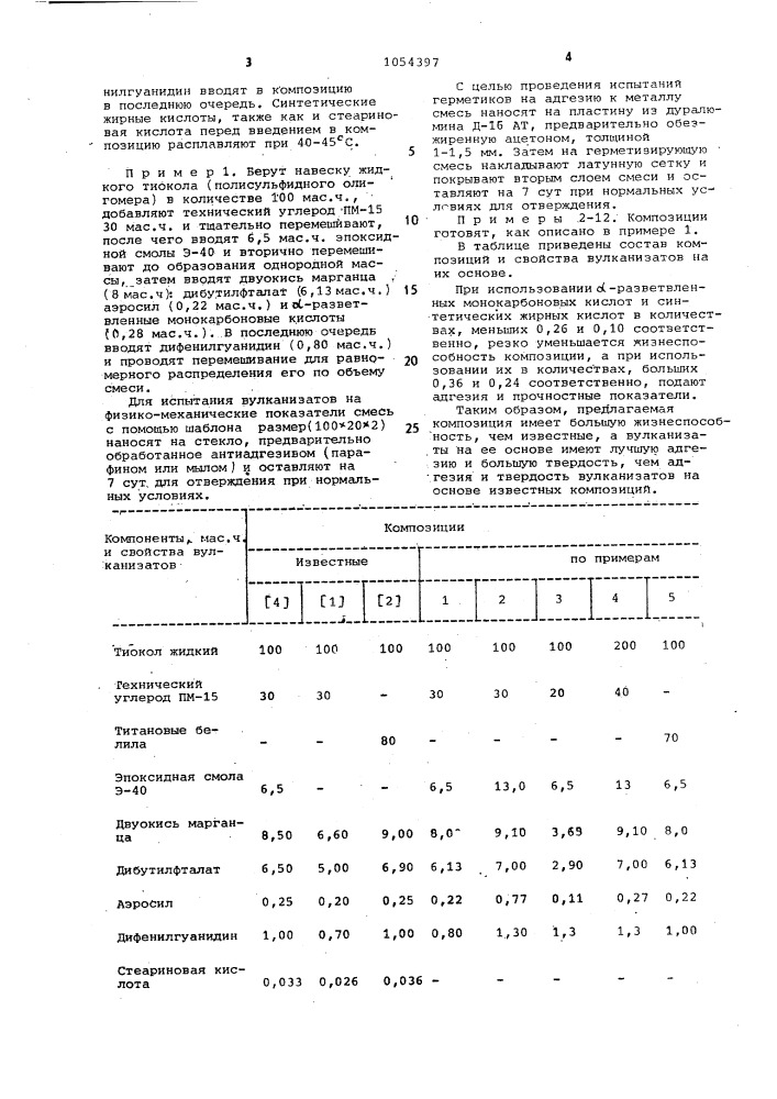 Герметизирующая композиция (патент 1054397)