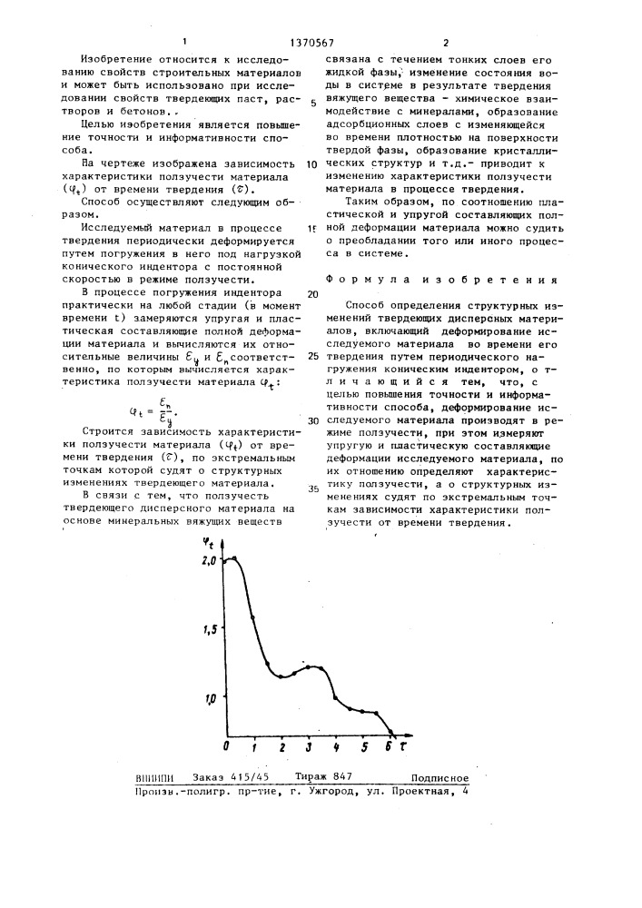 Способ определения структурных изменений твердеющих дисперсных материалов (патент 1370567)