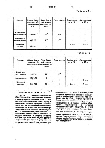Способ обеззараживания яйцепродуктов (патент 2002421)