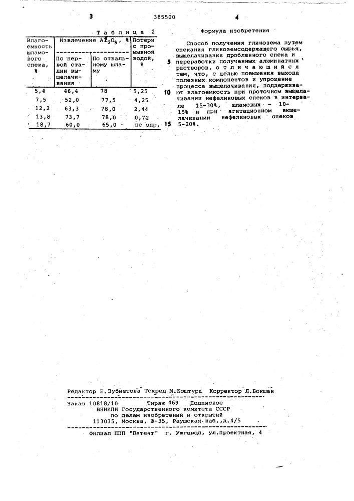 Способ получения глинозема (патент 385500)