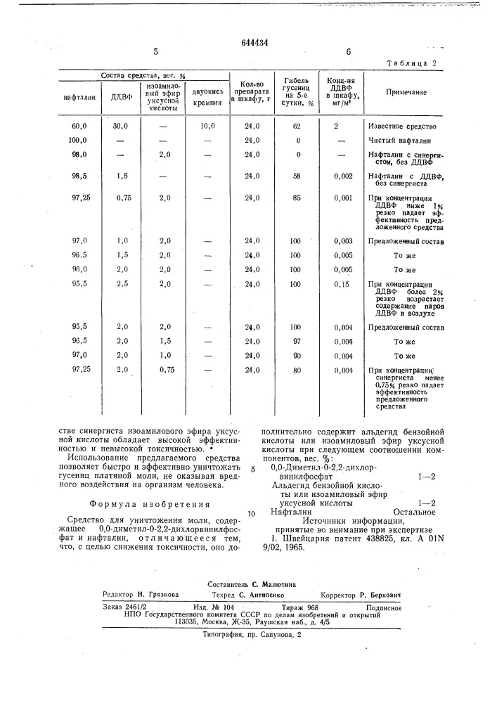 Средство для уничтожения моли (патент 644434)